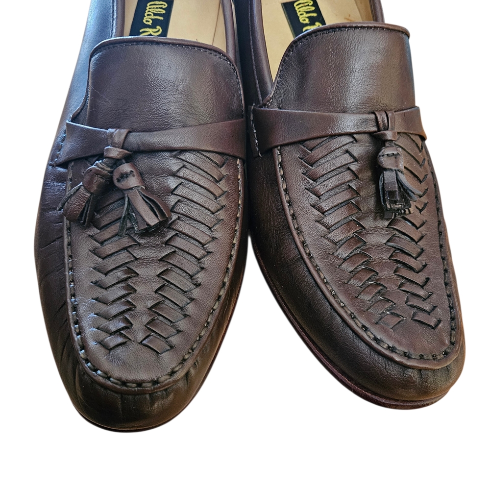 Aldo Rossi Leather Woven Tassel Loafers Shoe Size 10 Argentina Vtg Brown - Picture 2 of 14